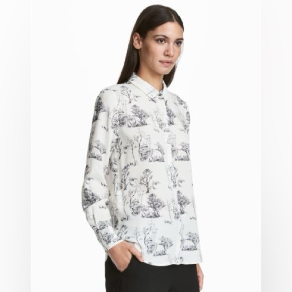 H&M Long Sleeve Blouse in Vintage Navy Print Chinoiserie